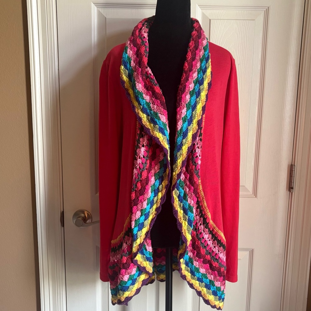 DOUBLE ZERO Crochet Rainbow Open Cardigan